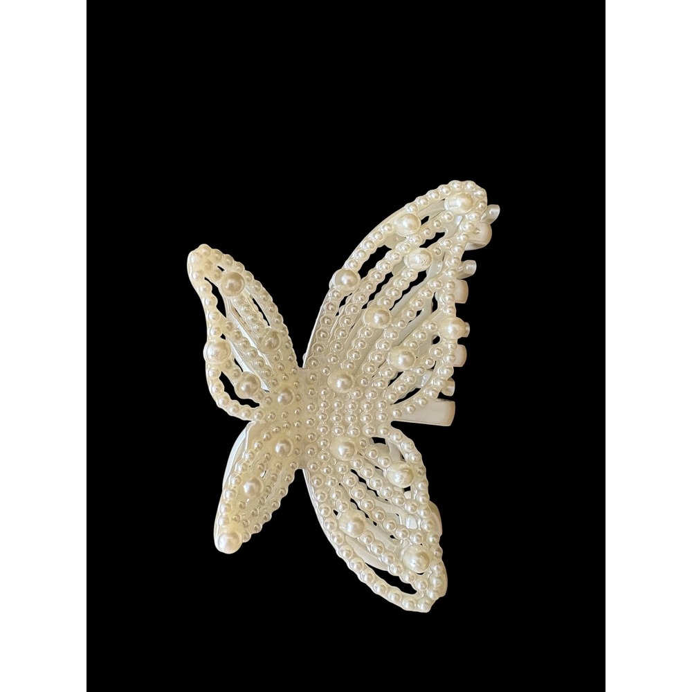 Butterfly Faux Pearl Hair Claw Clip White Beaded Large Hair Accessory